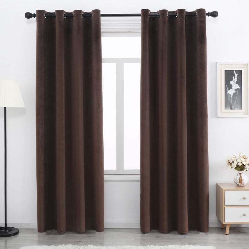 SPXTEX Brown Velvet Blackout Curtains - 108 Inch Long, Light Blocking Grommet Window Curtain Panels Set of 2, Heat Insulated, Thermal - Image 1